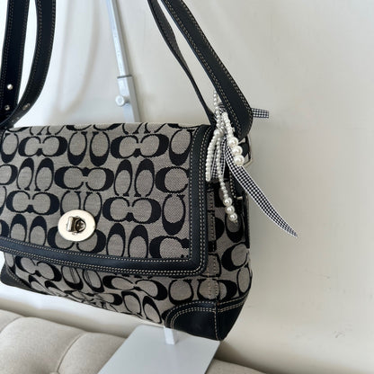Coach Hampton Black Signature Monogram Shoulder Bag H0967-F13972