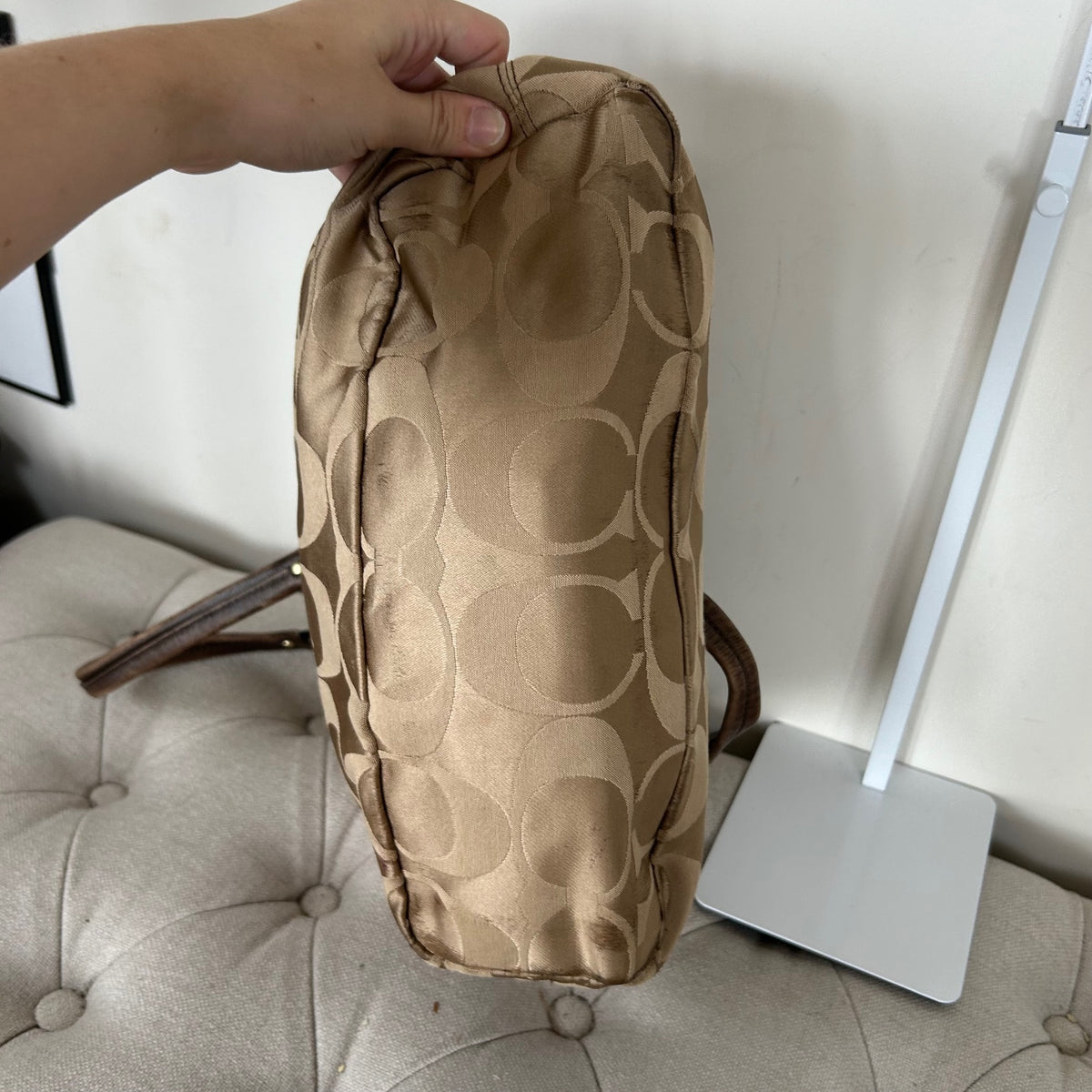 Coach Beige Signature Monogram Tote Shoulder Bag J1020-16410
