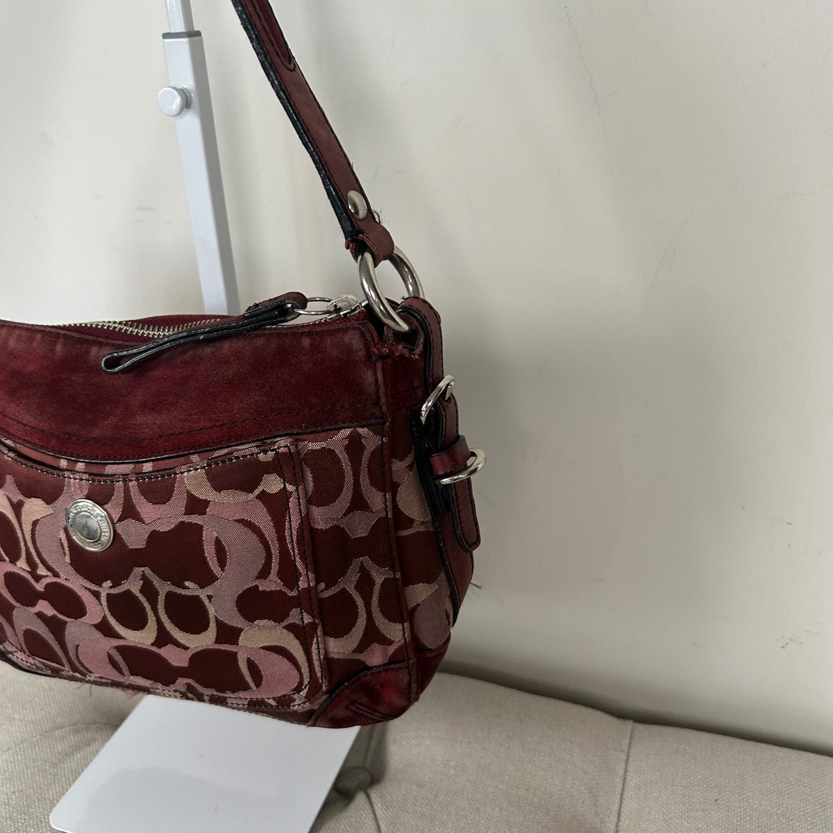 Coach Burgundy Optic Monogram Shoulder Bag D04J-7035