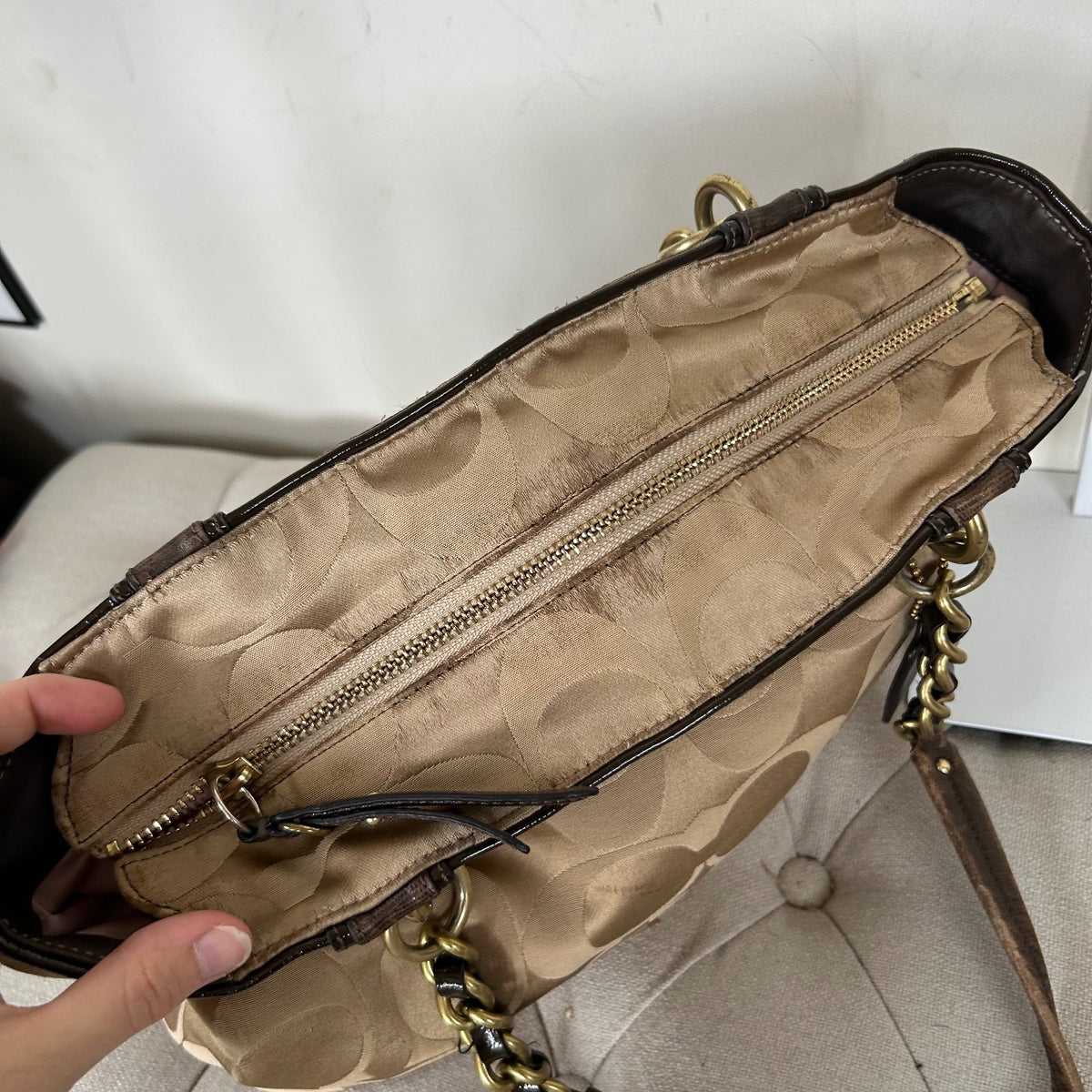 Coach Beige Signature Monogram Tote Shoulder Bag J1020-16410