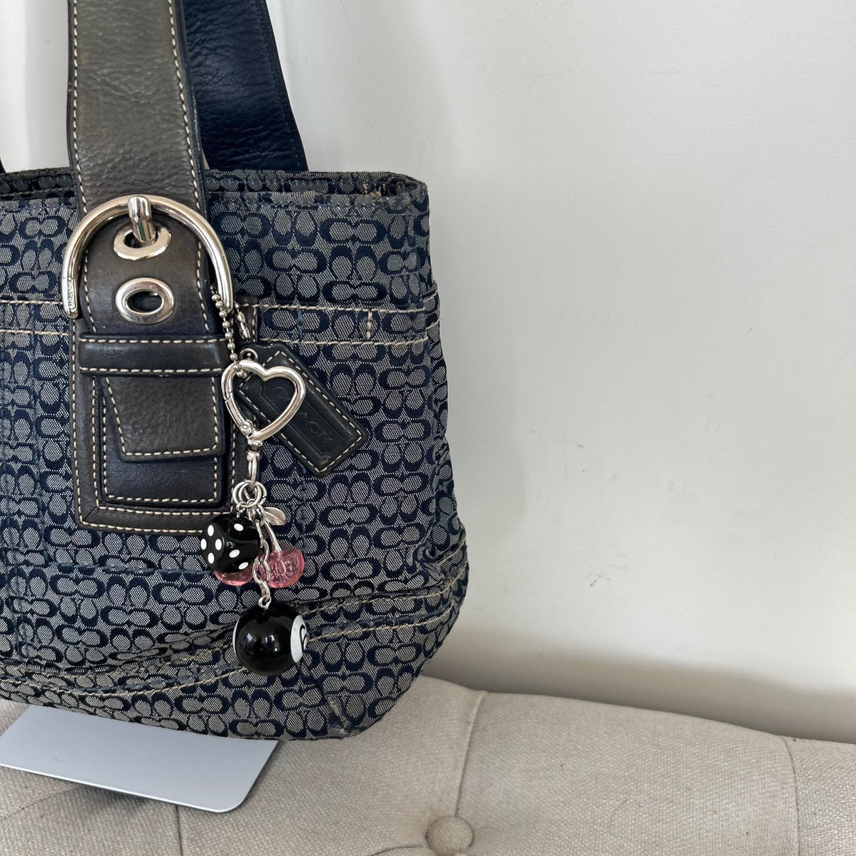 Coach Blue Monogram Tote Shoulder Bag E0885-F12310
