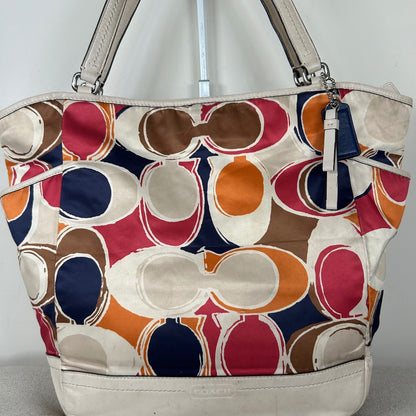 Coach Colourful Sateen Shoulder Tote Bag Leather Trim D1380-F23299