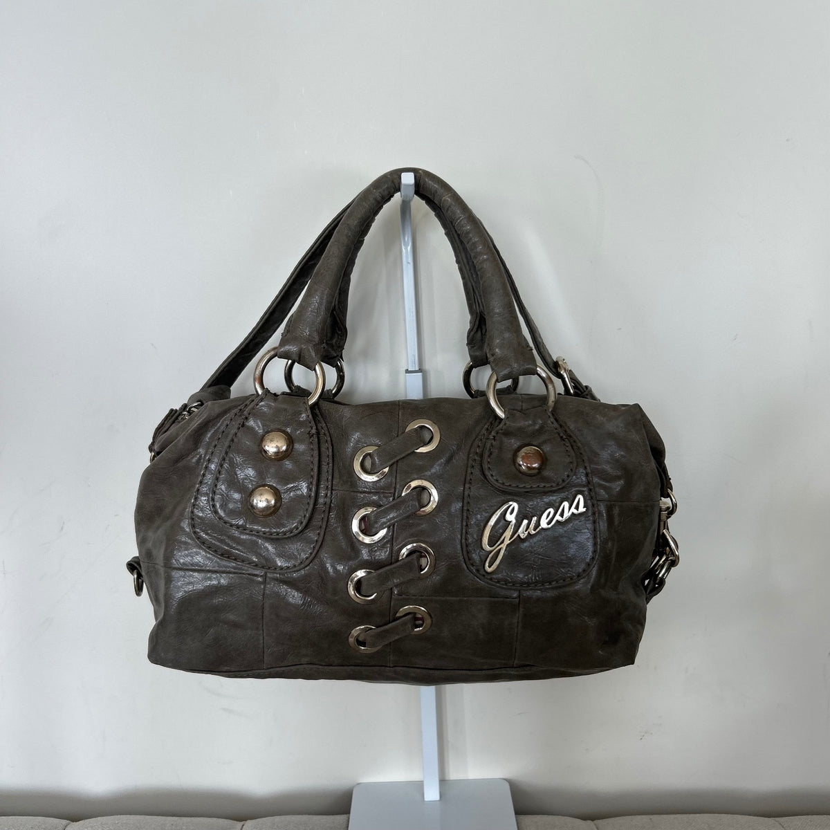 Guess Grey Laced Leather Handbag Shoulder Bag