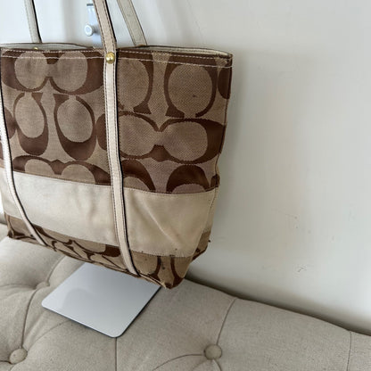 Coach Brown Monogram White Stripe Signature Canvas Shoulder Bag C0768-11098