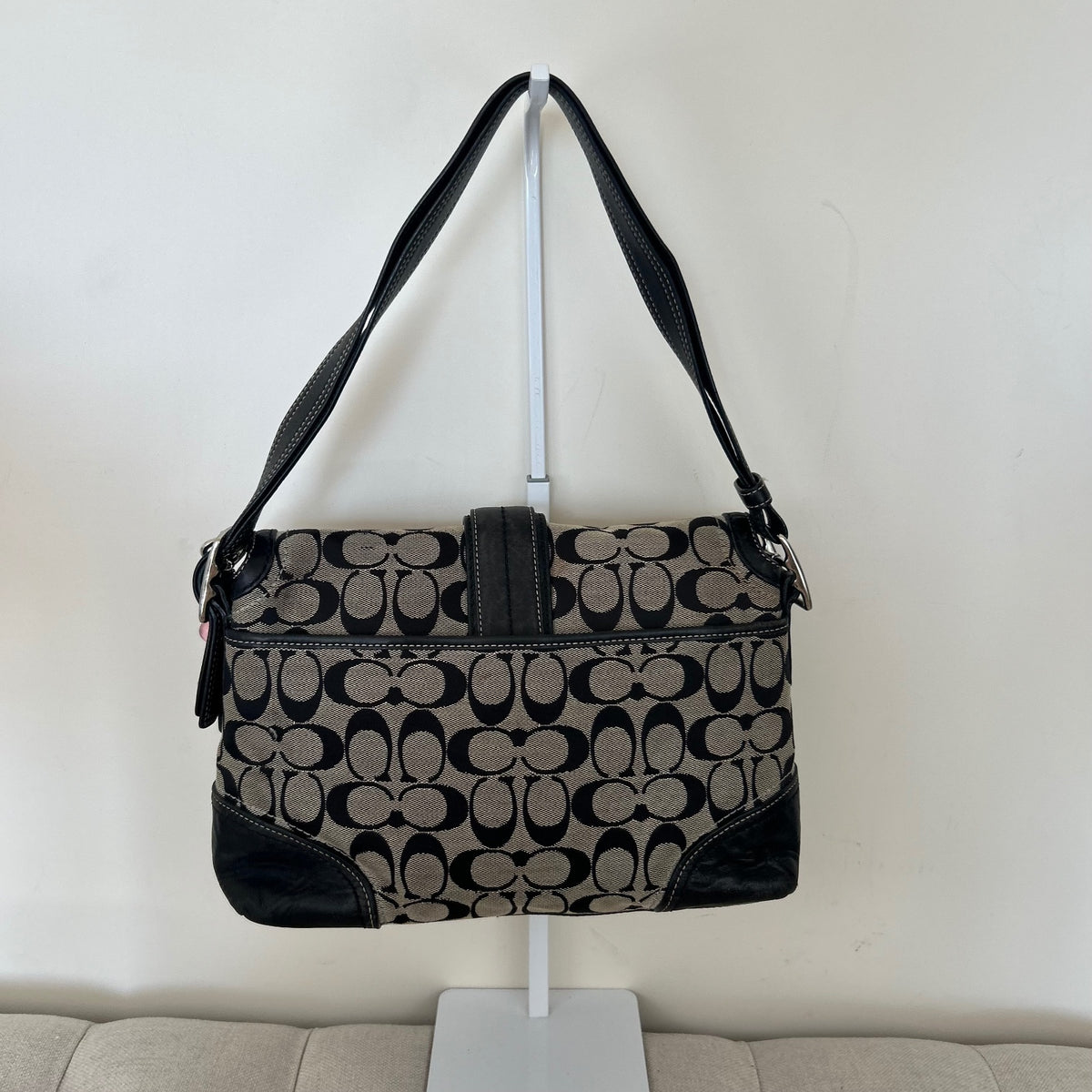 Coach Soho Black Signature Monogram Flap Shoulder Bag E0867-F12641