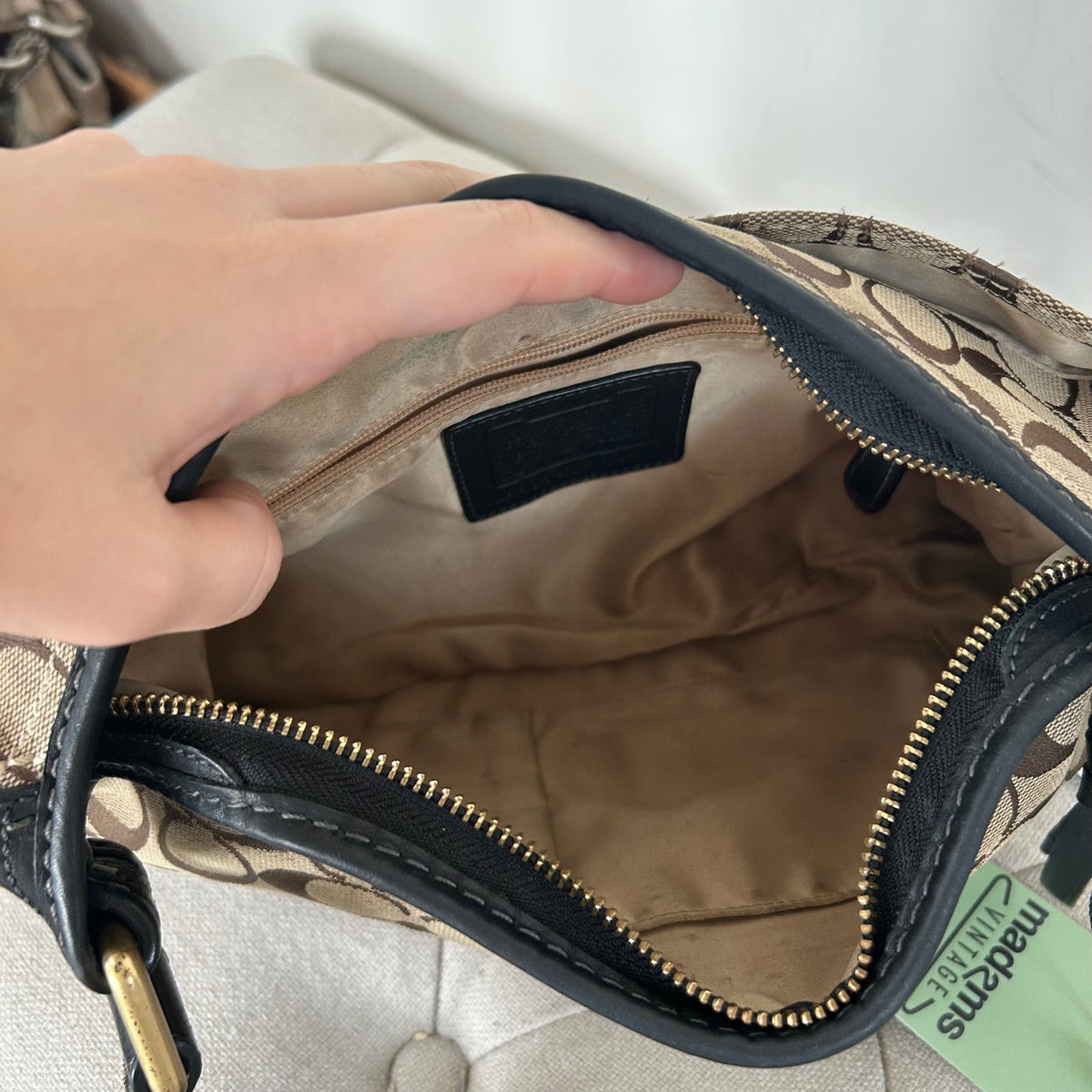 Coach Brown Monogram Bleecker Shoulder Bag with Black Leather H0793-11431