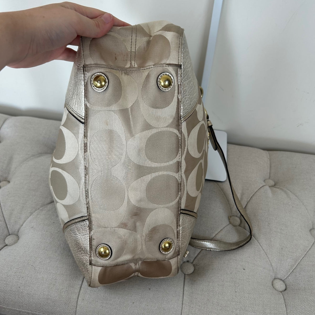 Coach Beige Monogram C 2 Compartment Shoulder Bag J1093-16475