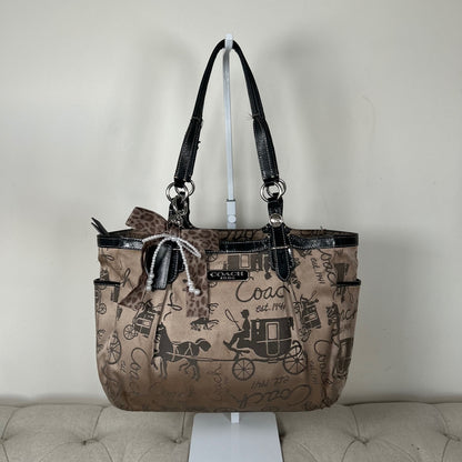 Coach Beige Brown Monogram Horse & Carriage Tote Shoulder Bag C1076-F15144