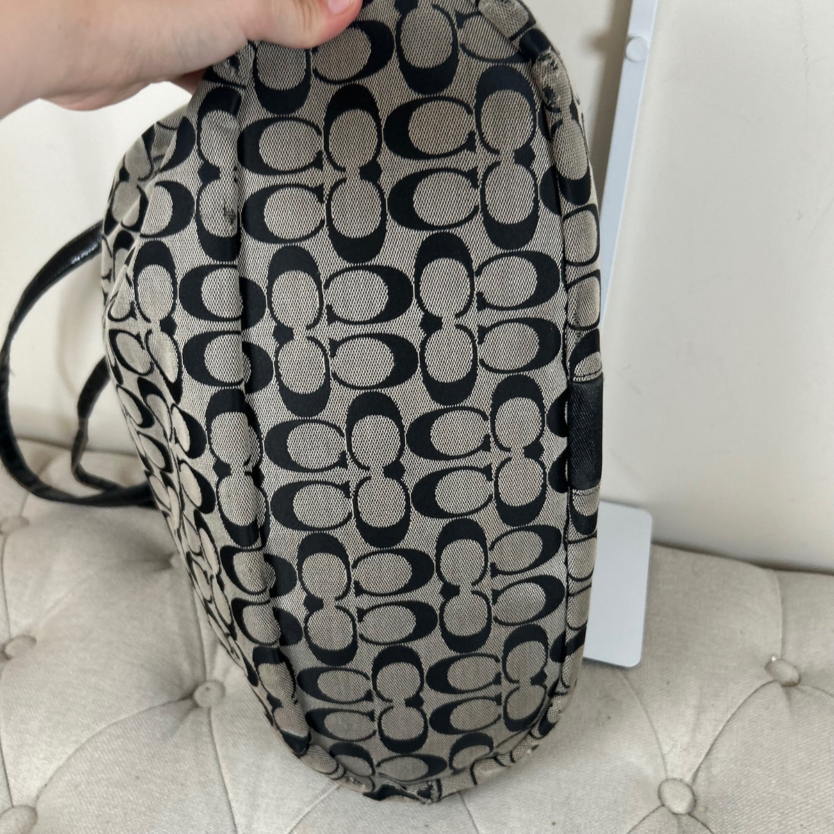 Coach Black Monogram Stripe Tote Shoulder Bag D1420-F2850