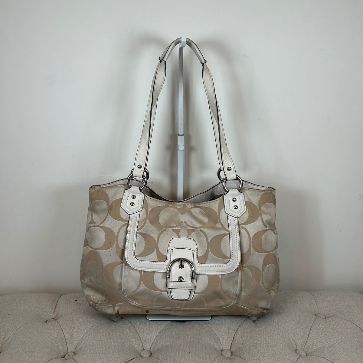 Coach Soho Large Beige Sateen Tote Shoulder Bag M1382-F25294