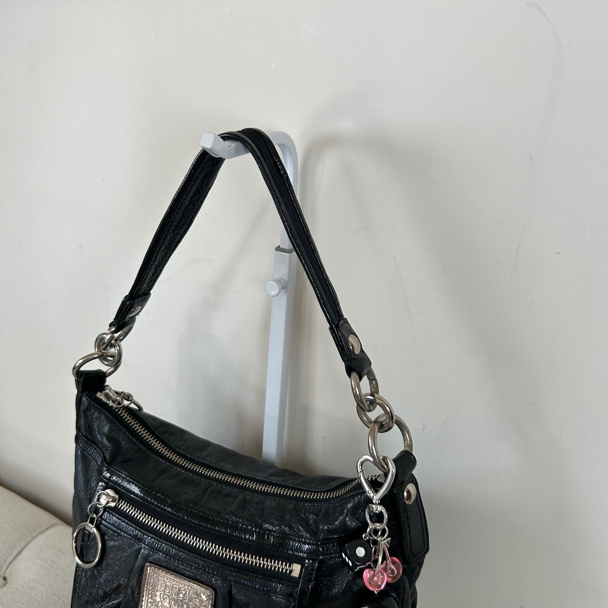Coach Black Patent Leather Poppy Shoulder Bag M0968-14559