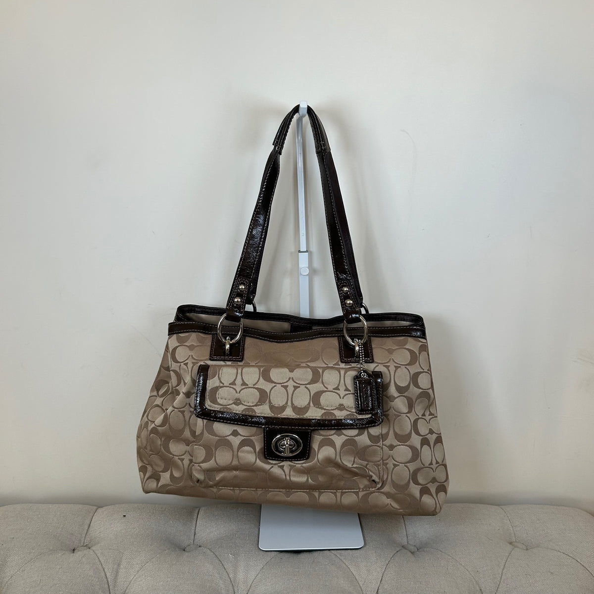 Coach Beige & Brown Monogram Shoulder Bag D1276-F19043