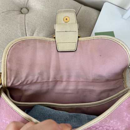 RARE Large Coach Baby Pink Monogram Soho Shoulder Bag with White Leather Trim with Purse H04J-1456