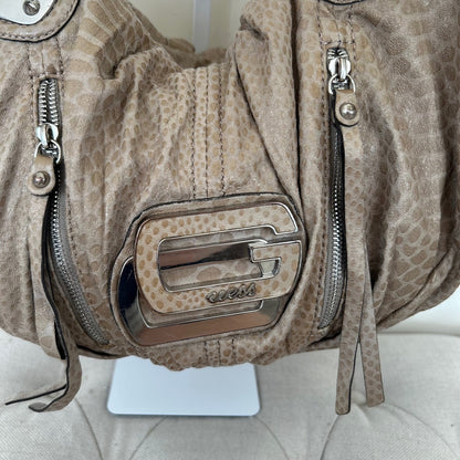 Guess Large Brown/ Beige Snakeskin Slouchy Hobo Shoulder Bag