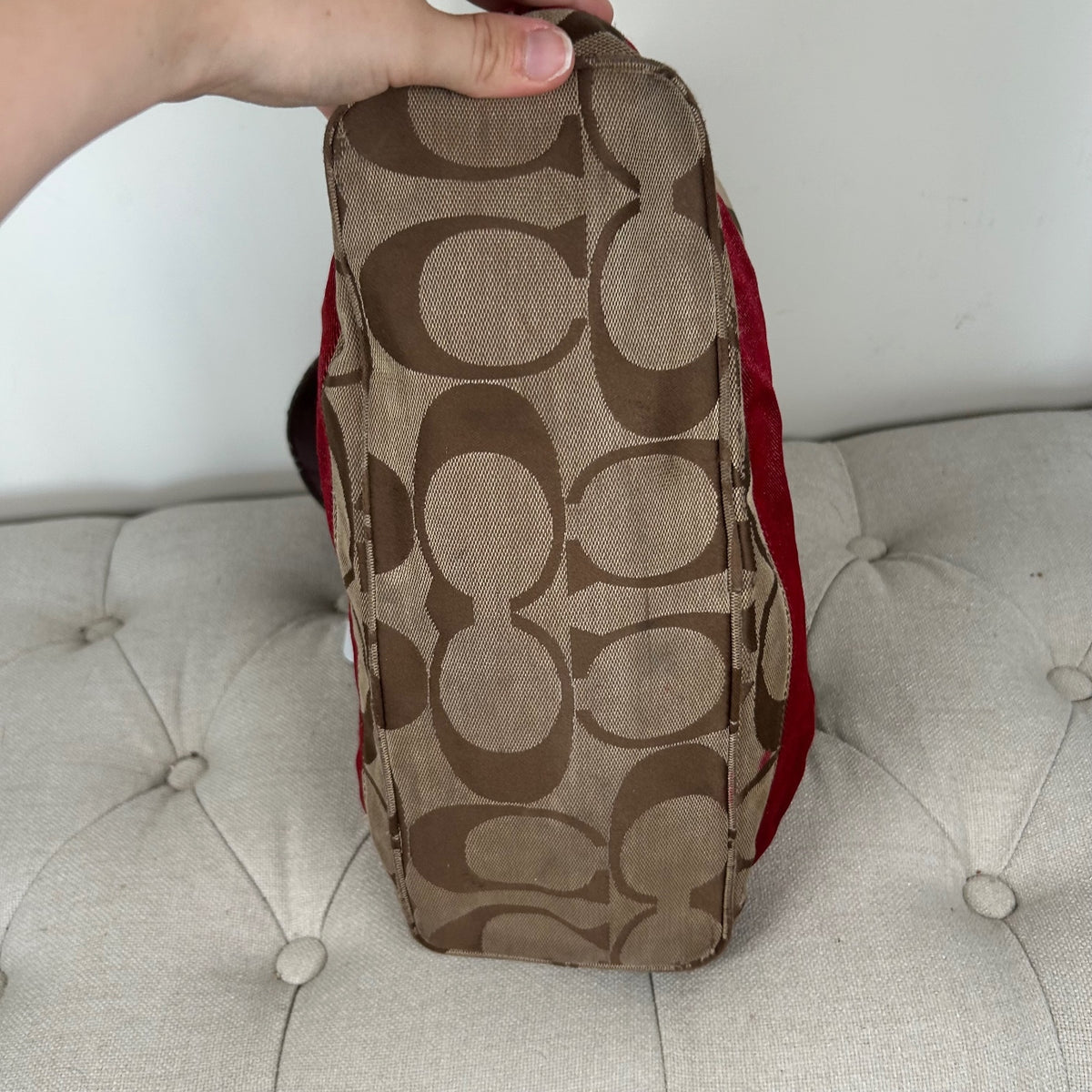 Coach Brown Signature Monogram Red Stripe Shoulder Bag H1176-F17434