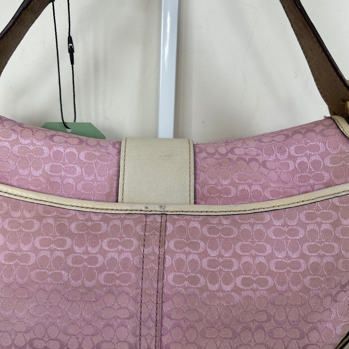 RARE Large Coach Baby Pink Monogram Soho Shoulder Bag with White Leather Trim with Purse H04J-1456