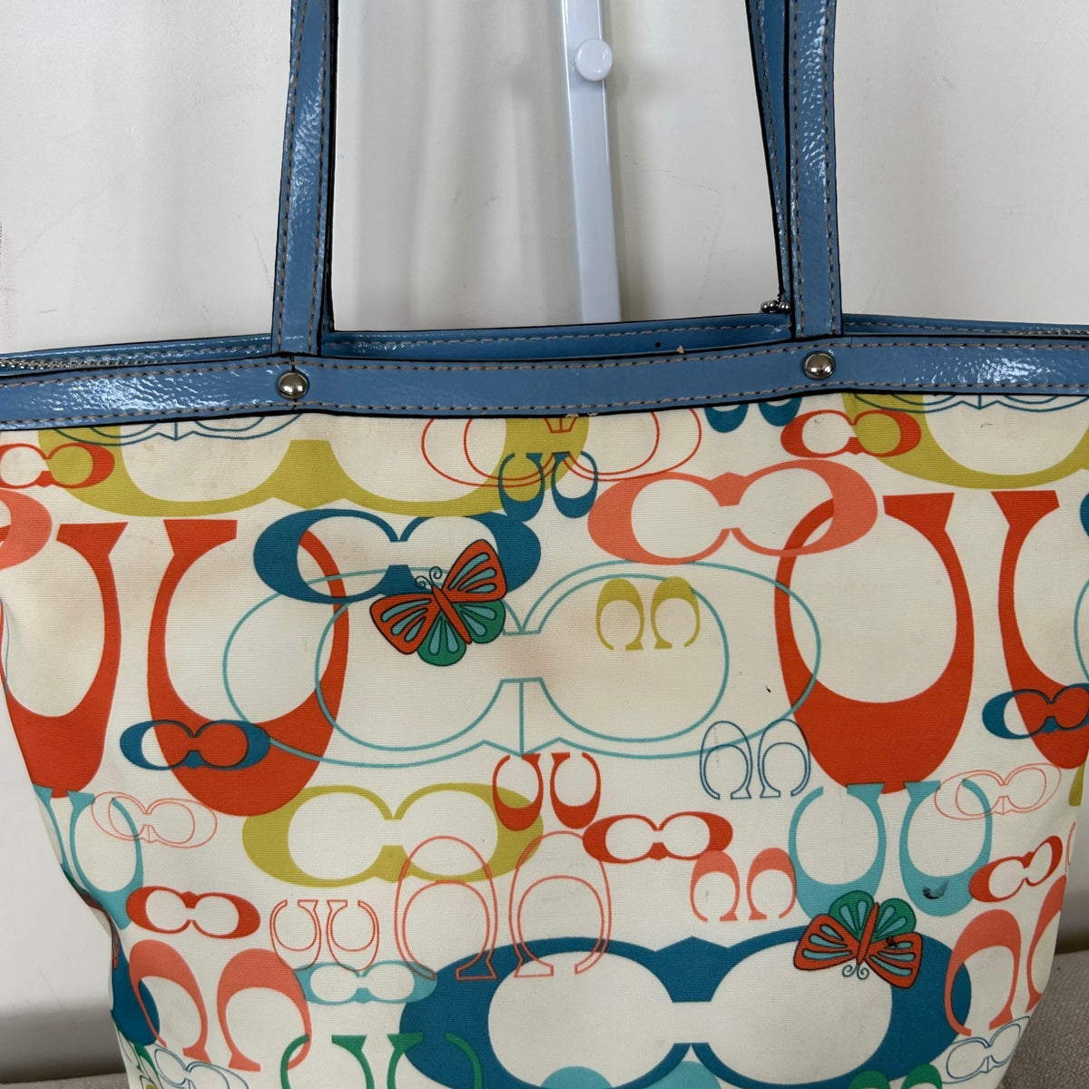 Coach Poppy White Blue Orange Butterfly Tote Shoulder Bag A1160-F17422