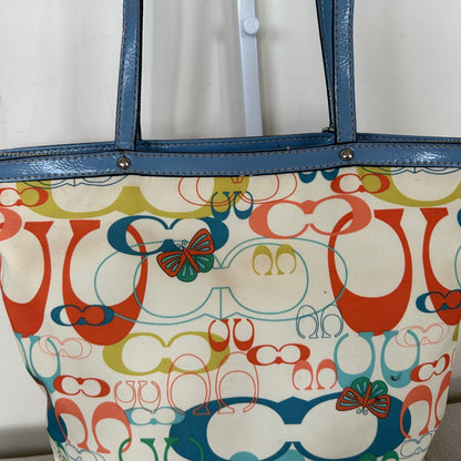 Coach Poppy White Blue Orange Butterfly Tote Shoulder Bag A1160-F17422