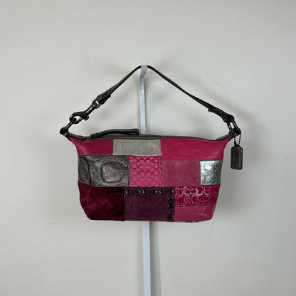 Rare Coach Pink Patchwork Mini Shoulder Bag Purse Pouch Silver Detail