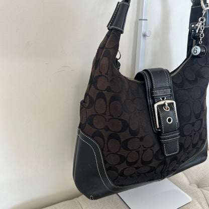 Coach Black Signature Monogram Silver Buckle Soho Shoulder G04J-6824