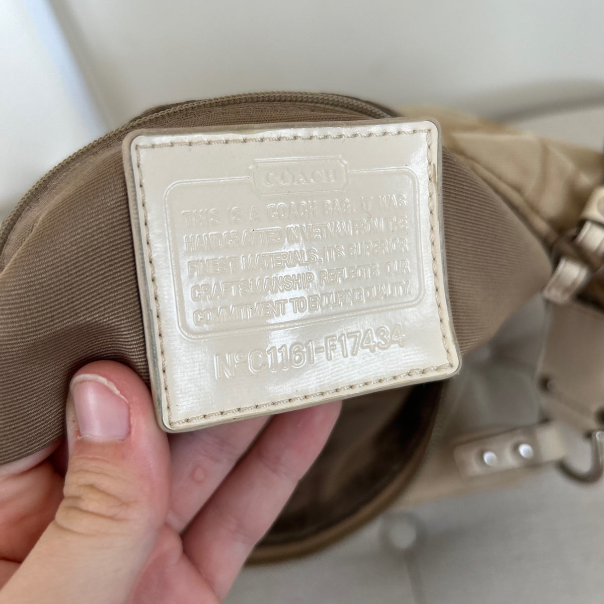 Coach Signature Stripe Monogram Beige Hobo Slouchy Shoulder Bag C1161-F17434