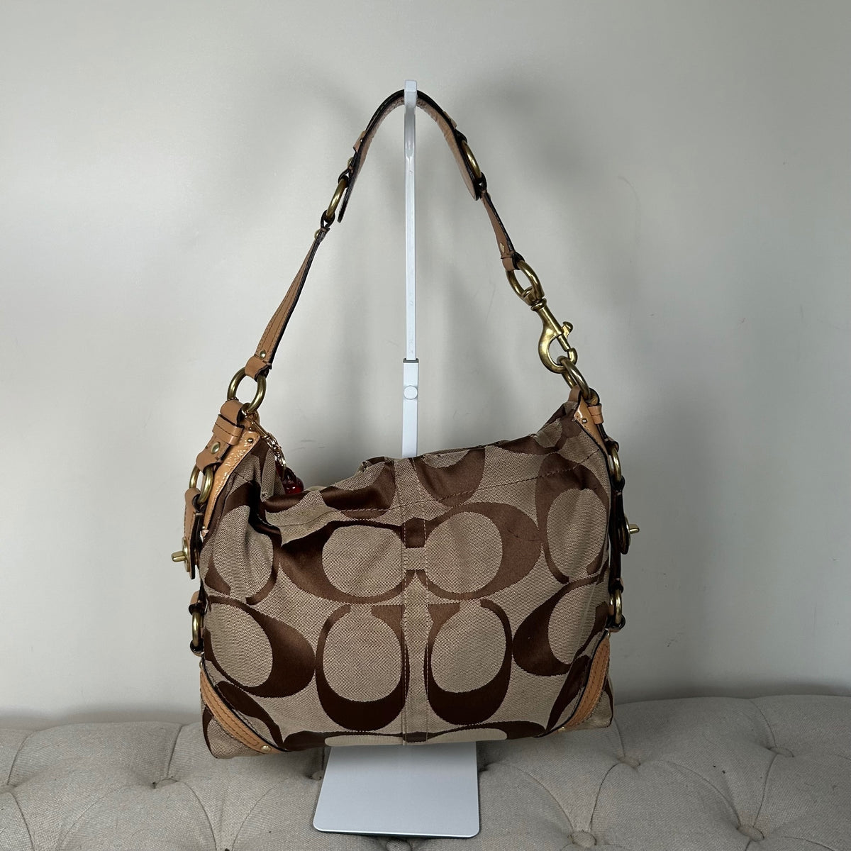 Coach Brown Signature Monogram Canvas Medium Carly Shoulder Bag J0749-11648