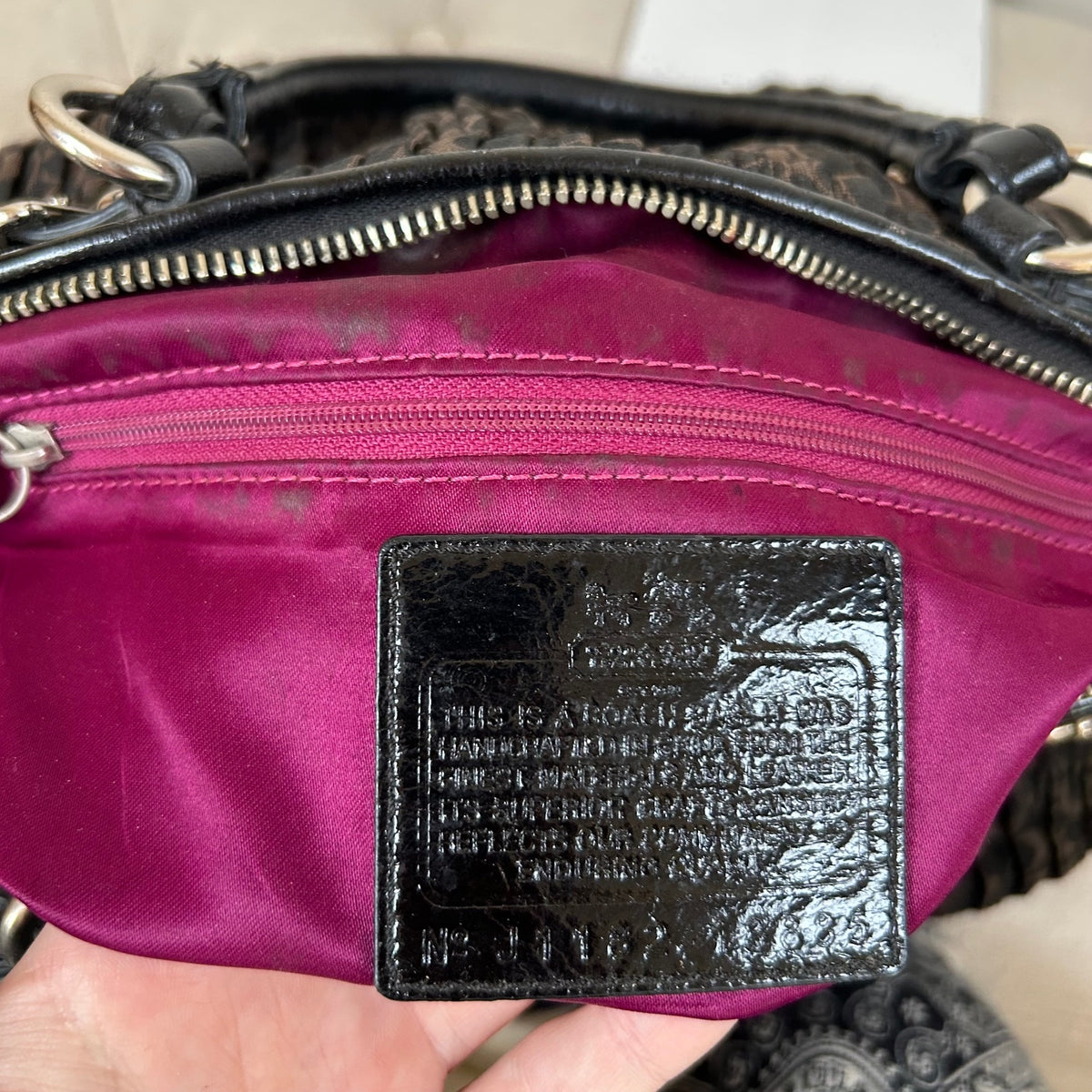 Coach Ashley Mini Black Ruffled Monogram Handbag J1182-18886