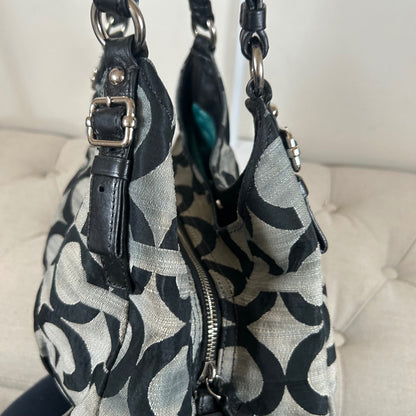 Coach Maggie Black OP Signature Monogram 3 Compartment Shoulder Bag E1120-F17020