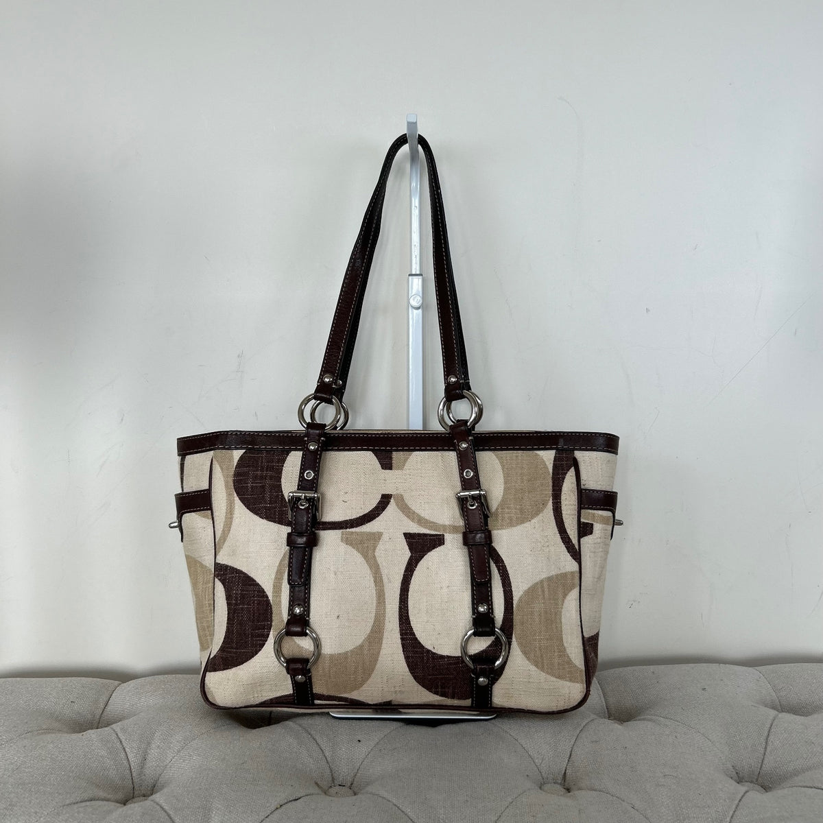 RARE Coach Beige & Brown Monogram Gallery Tote Shoulder Bag G0973-F13810
