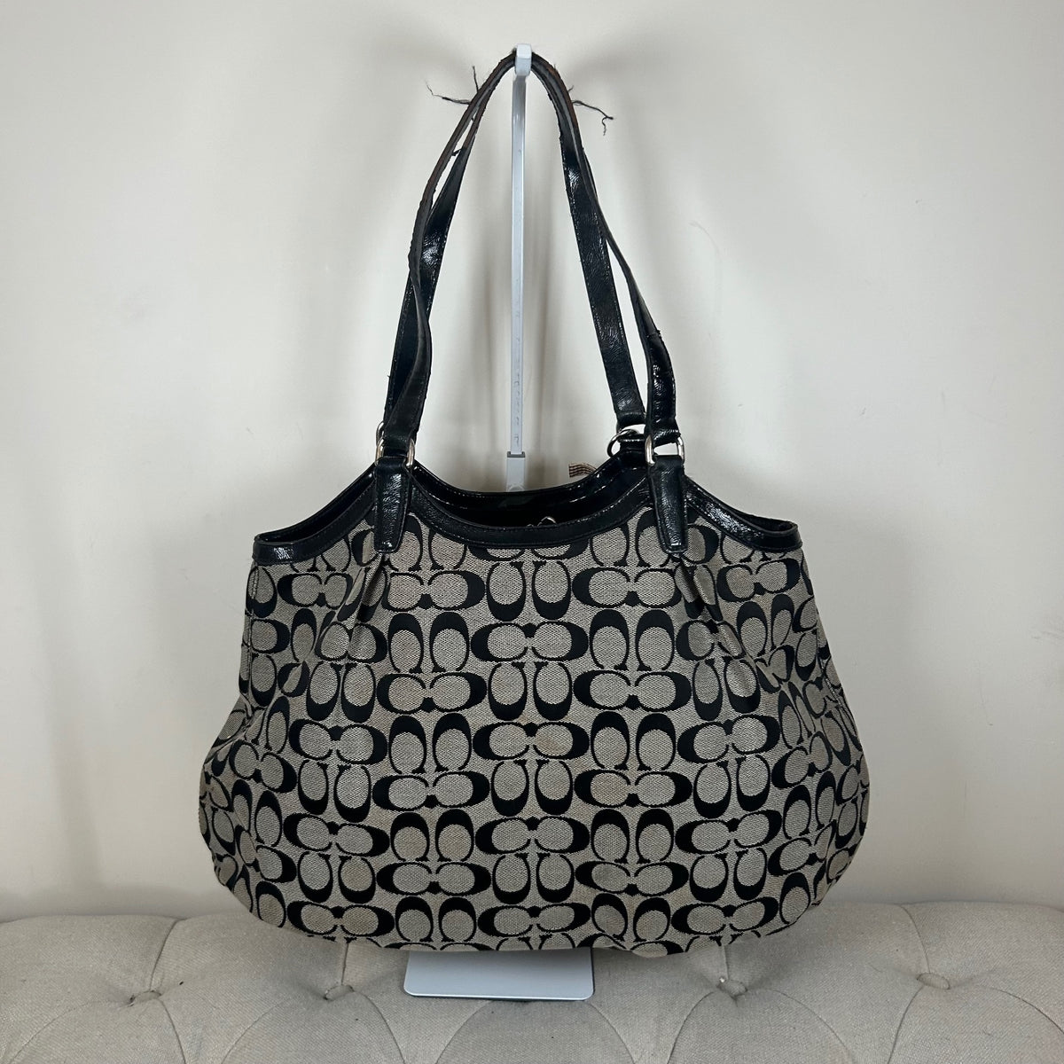 Coach Black Signature Monogram Stripe Tote Shoulder Bag E1421-F28503