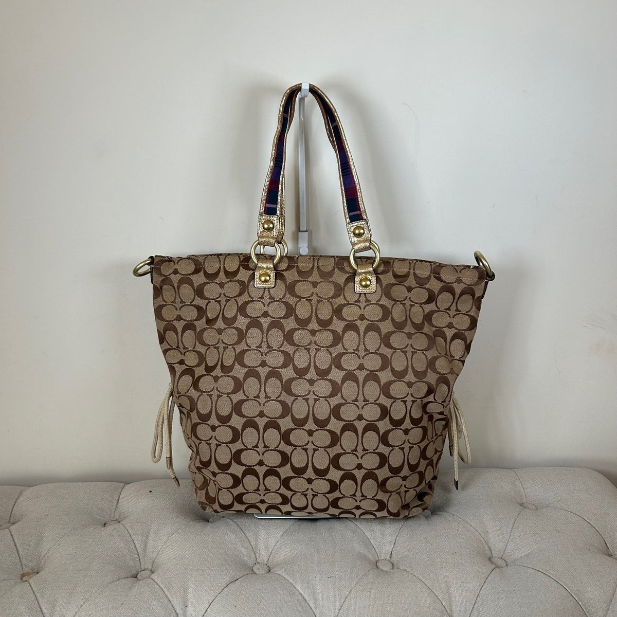 Coach Poppy Purple & Gold Plaid Convertible Shoulder Bag G1020-15881