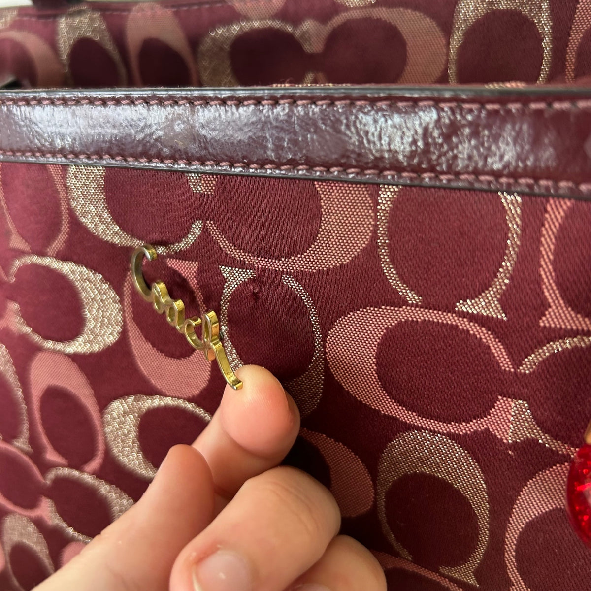 Coach Hamptons Burgundy and Gold Monogram Shoulder Tote Bag H1149-F18107