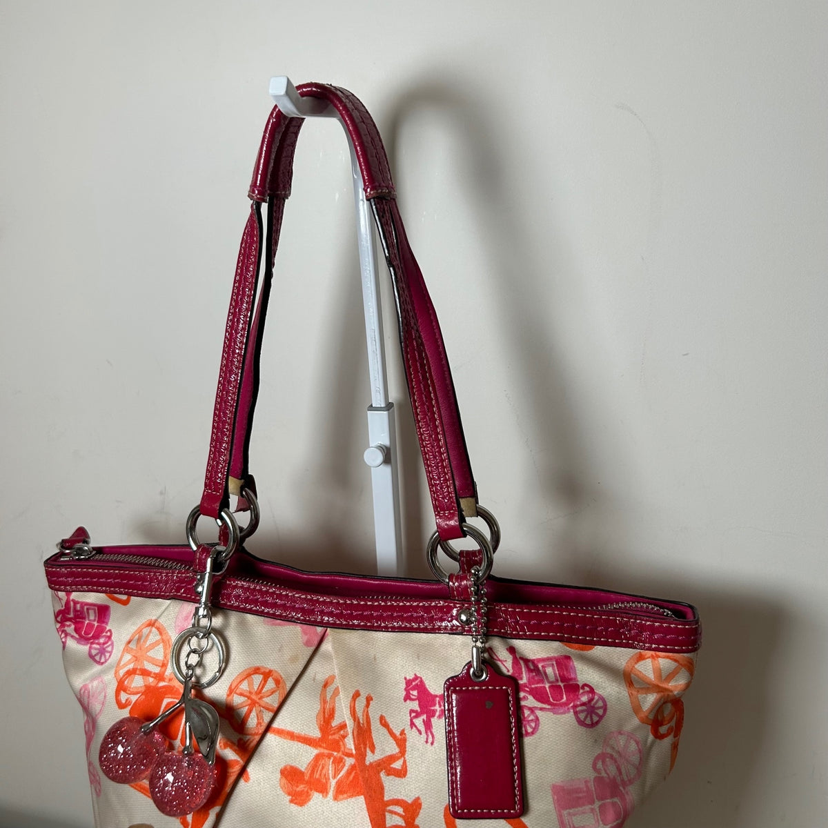 Coach White Pink Sateen Tote Shoulder Bag A1067-F14892