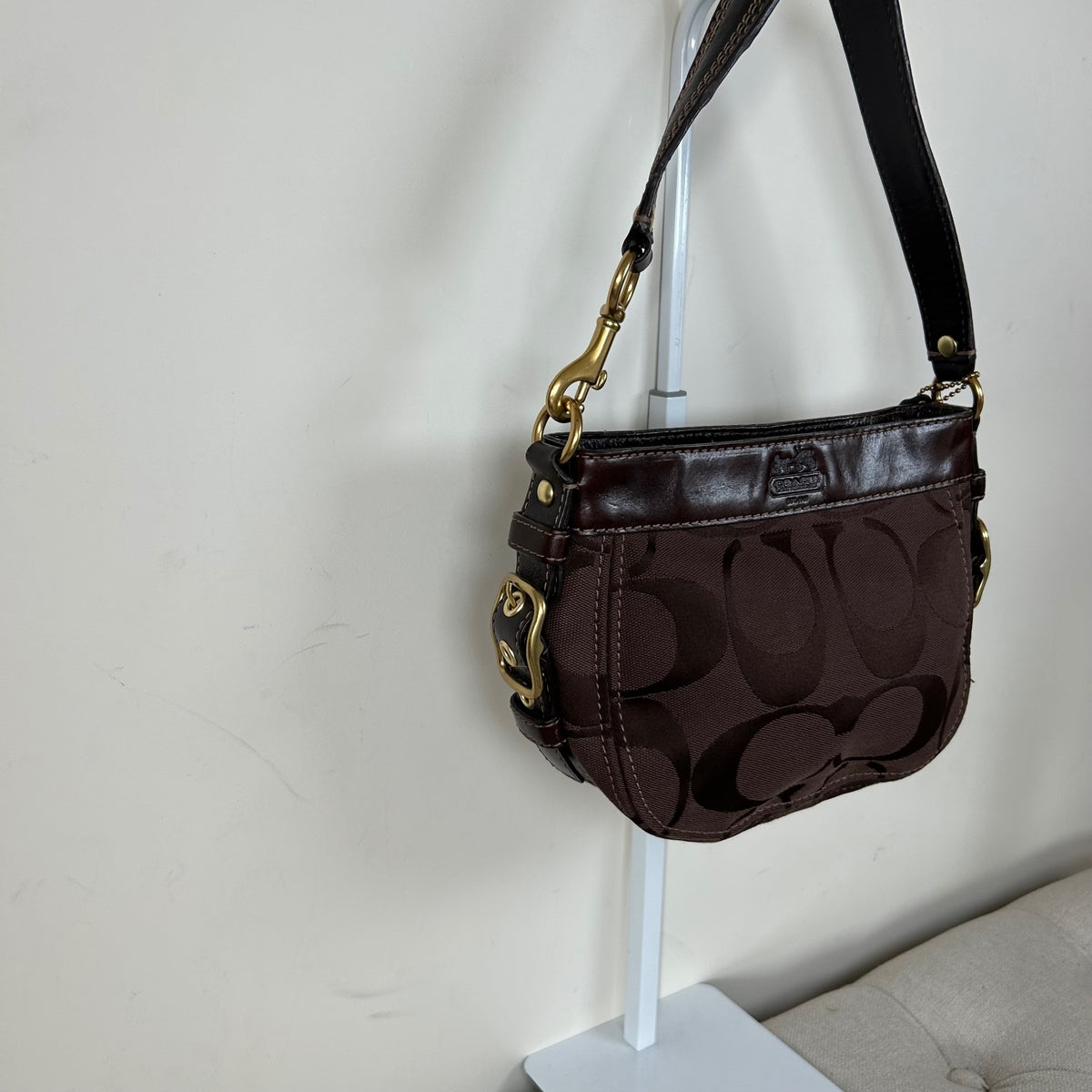 Coach Chocolate Brown Monogram Mini Zoe Shoulder Bag H0826-41856