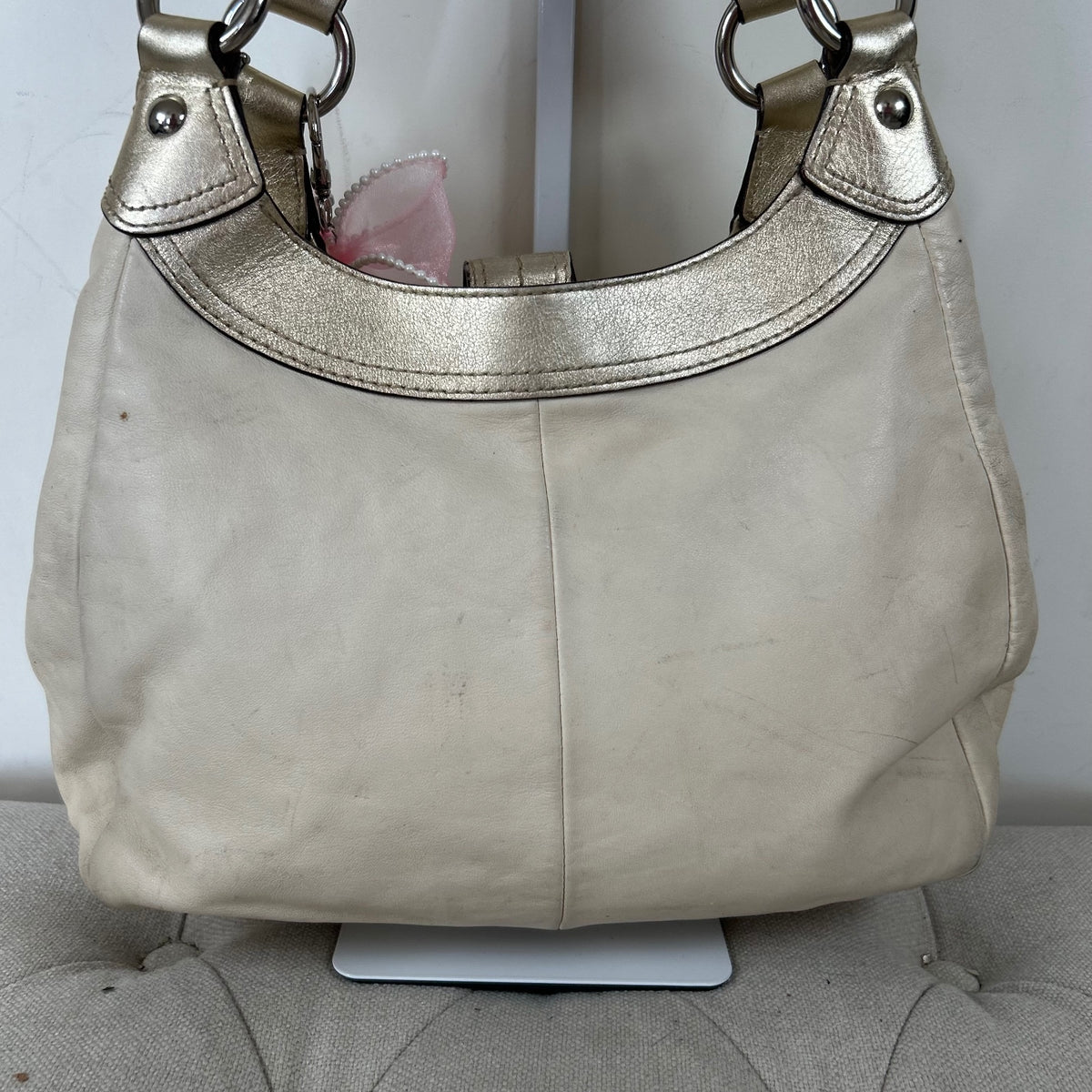 Coach White Leather Soho Buckle Front 3 Compartment Shoulder Bag H1126-F17219