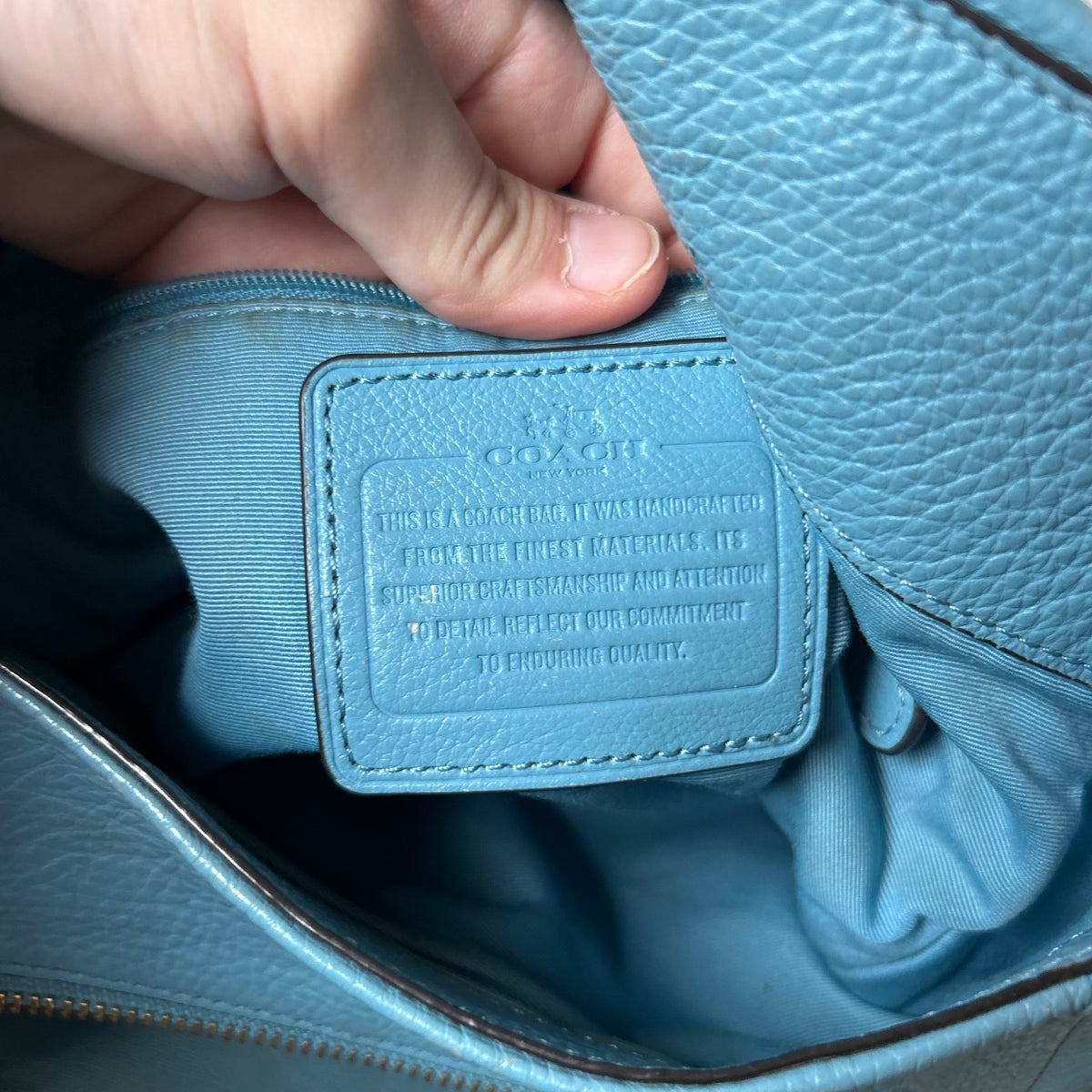 Coach Baby Blue Leather 3 Compartment Shoulder Bag Handbag Purse