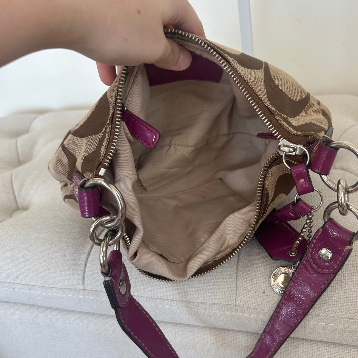 Coach Brown Monogram Pink Stripe Shoulder Bag A1305-F19218