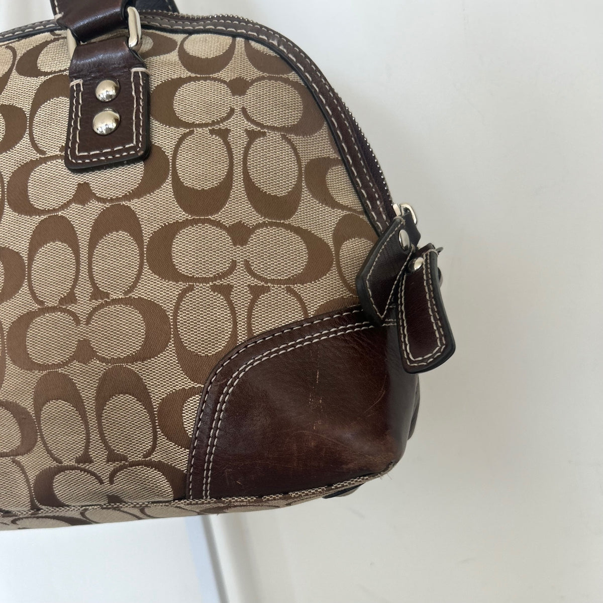 Coach Hampton Brown Signature Monogram Shoulder Bag Handbag Purse L1079-F13977