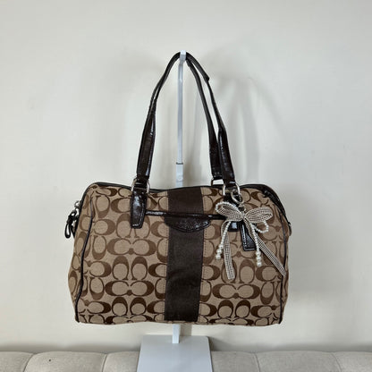 Coach Signature Monogram Stripe Convertible Satchel Shoulder Bag Brown D1480-F28505