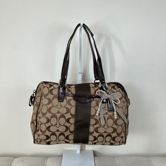 Coach Signature Monogram Stripe Convertible Satchel Shoulder Bag Brown D1480-F28505