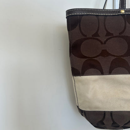 Coach Chocolate Brown Signature Monogram Stripe Tote Bag A0768-10124