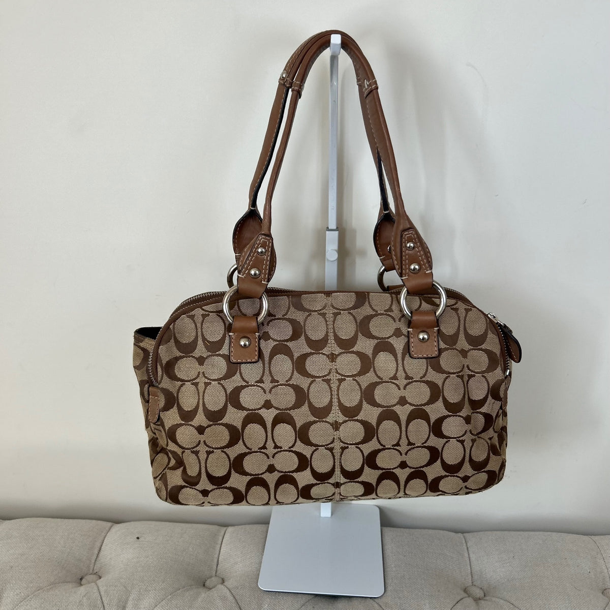 Coach Brown Signature Monogram Satchel Shoulder Bag C1076-F14695