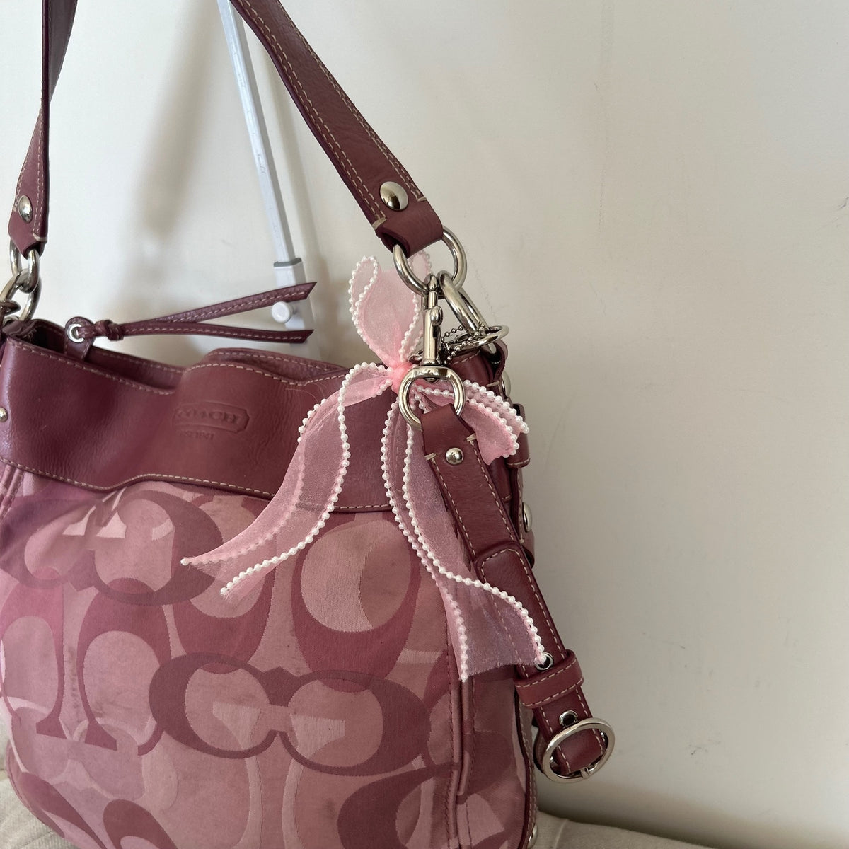 Coach Zoe Pink Purple Signature Monogram Shoulder Bag C1082-F14710
