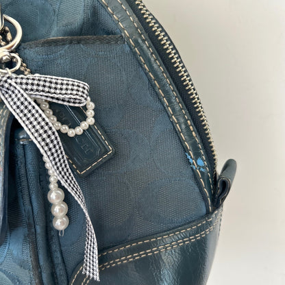 Coach Hampton Turnlock Blue Signature Monogram Shoulder Bag J0993-F13977