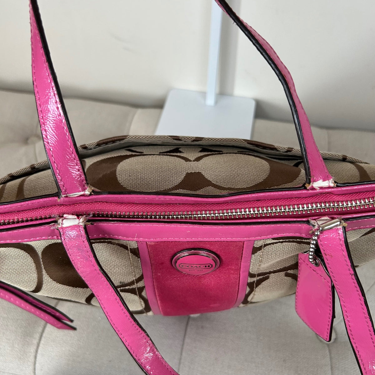 Coach Signature Monogram Pink Stripe Shoulder Bag D1332-F21950