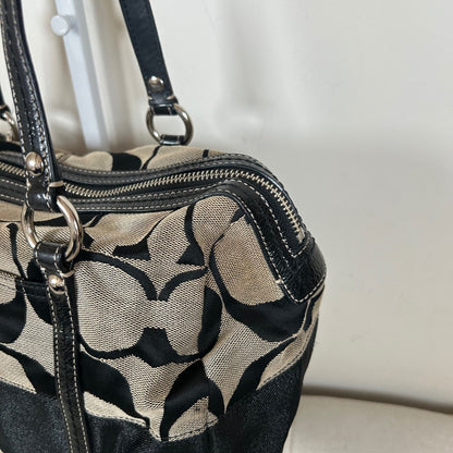 Coach Black Signature Monogram Stripe Tote Shoulder Bag M0926-F13551