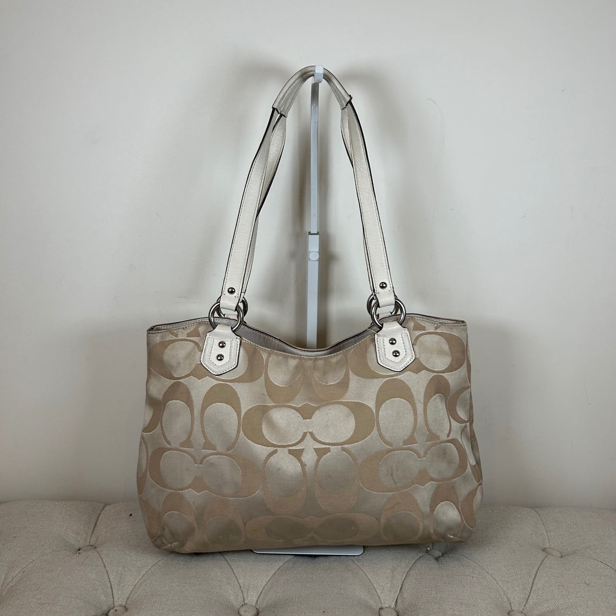 Coach Soho Large Beige Sateen Tote Shoulder Bag M1382-F25294