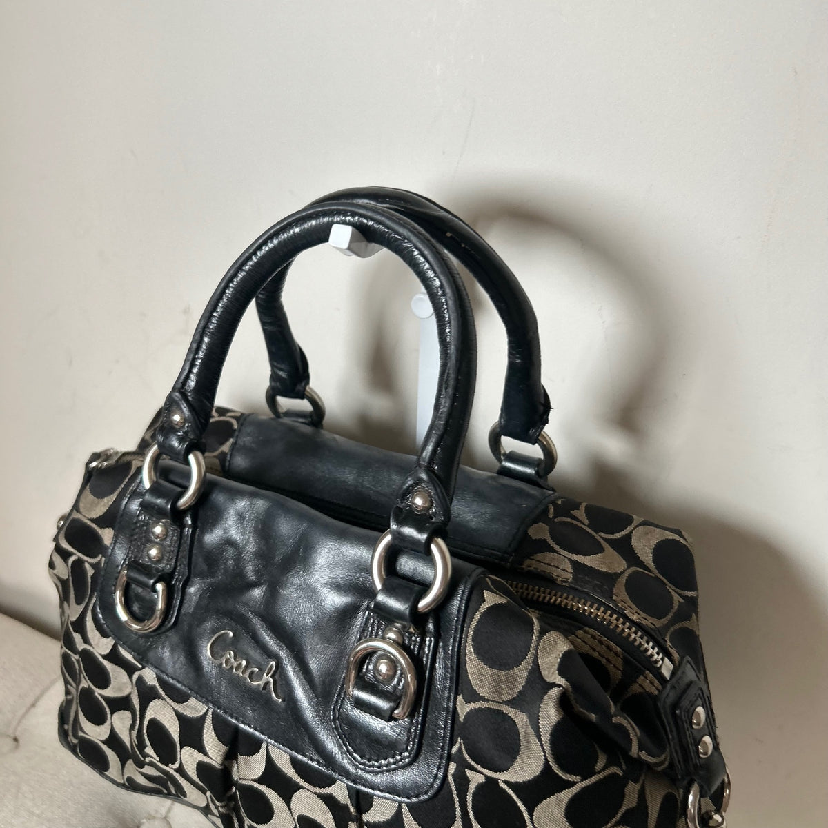 Coach Ashley Black Signature Monogram Convertible Shoulder Bag M1182-F15443