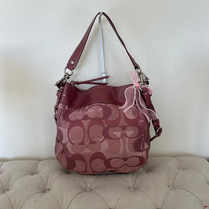 Coach Zoe Pink Purple Signature Monogram Shoulder Bag C1082-F14710
