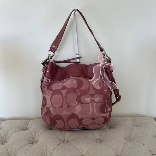 Coach Zoe Pink Purple Signature Monogram Shoulder Bag C1082-F14710
